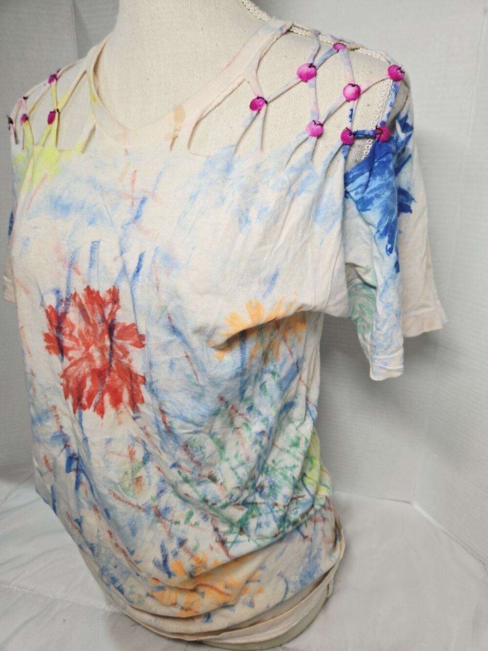 ADIDAS Tie Dye Tee Shirt Open Back S Running Workout Short Sleeve Climate Cotton